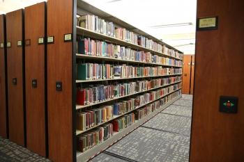 Basement moving book shelves